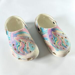 Crocs Cassic Slip on Clog Kids Rainbow Swirl Youth Size J2